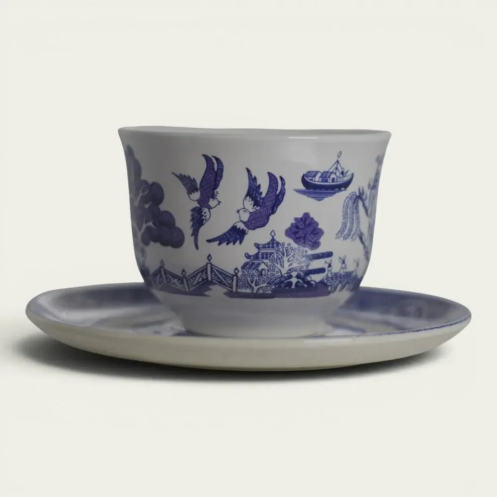 Royal Cuthbertson Blue Willow Demitasse Espresso Cups Saucers Set of 4 China